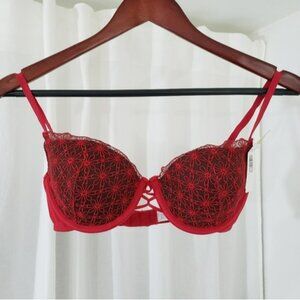 Vassarette Black & Red Floral Lace Bra